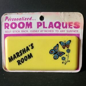 Russ Berrie Co. Vntg 70's Personalized Room Plaque Marsha's Yellow & Butterflies